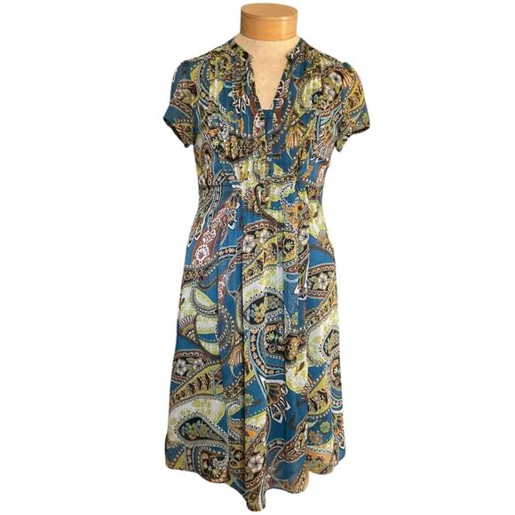 JBS Paisley Print Multicolor Empire Waist Short Sleeve Dress Size 10 Boho - Picture 1 of 11